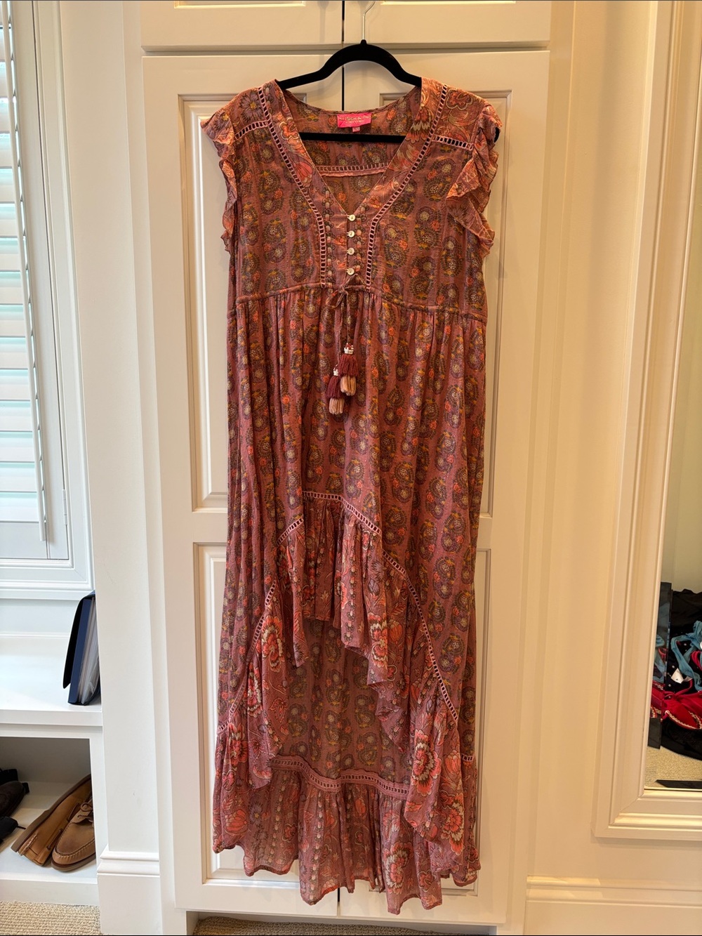 Kitsch Rust Pink Paisley High-Low Maxi Dress with Tassel Tie